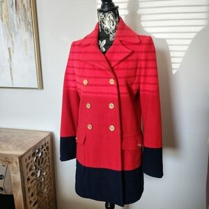 C. Wonder Red and Navy Pea Coat with Gold Buttons